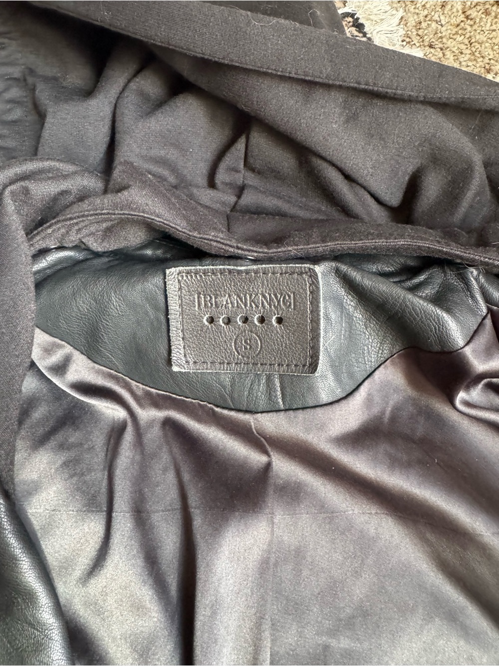 Blank NYC Black Faux Leather Hooded Moto Jacket with Gold Hardware - Picture 3 of 8